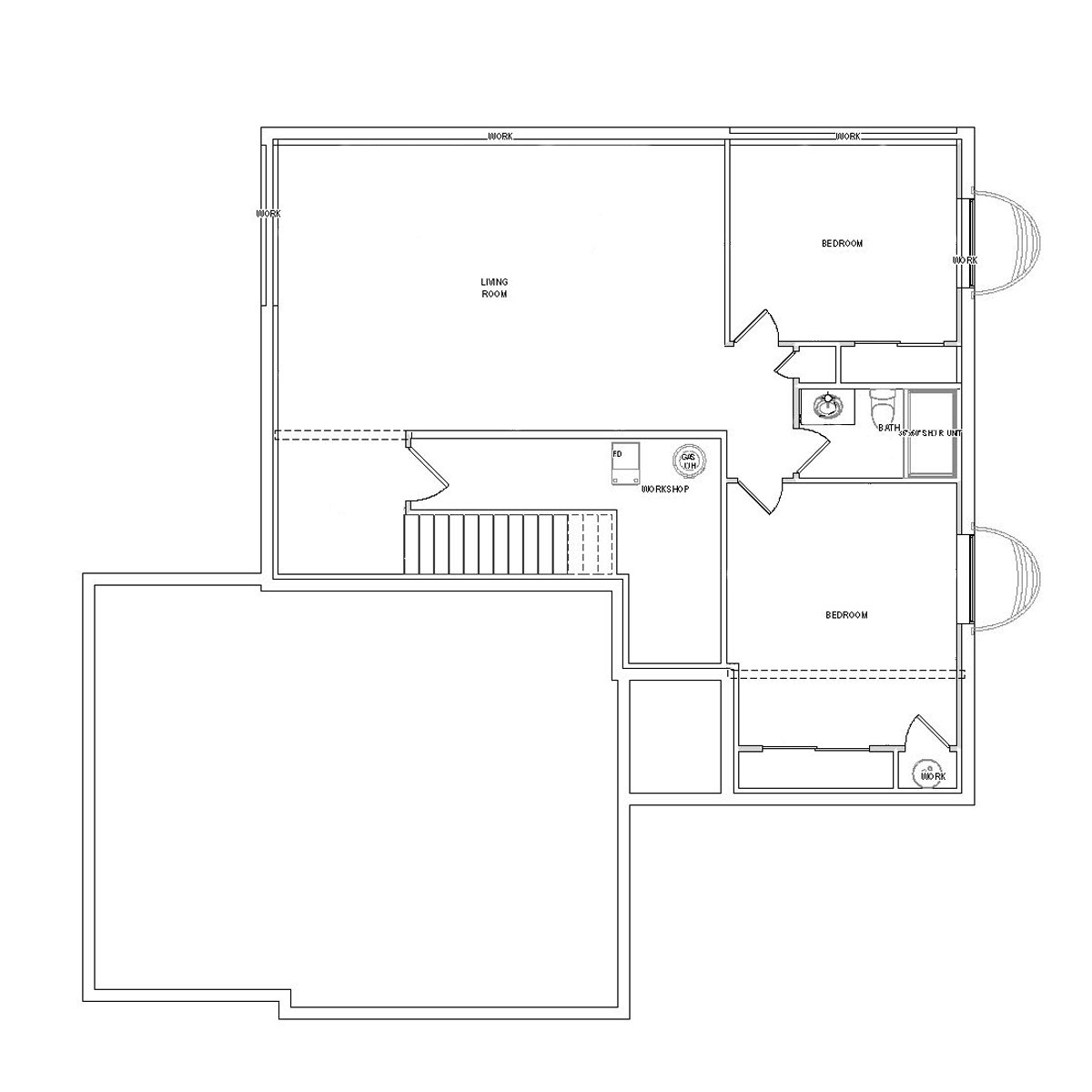 Aspen lower-level floor plan drawing