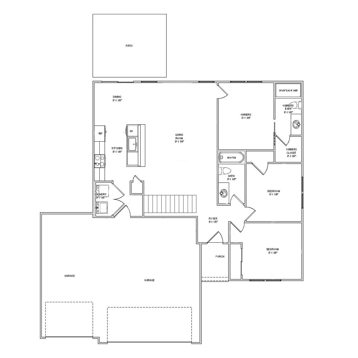 Aspen main-level floor plan drawing